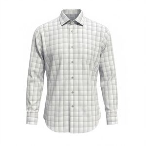 Calvin Klein Men's Gray Plaid 17.5 32/33 Regular Fit Button Down Collared Shirt